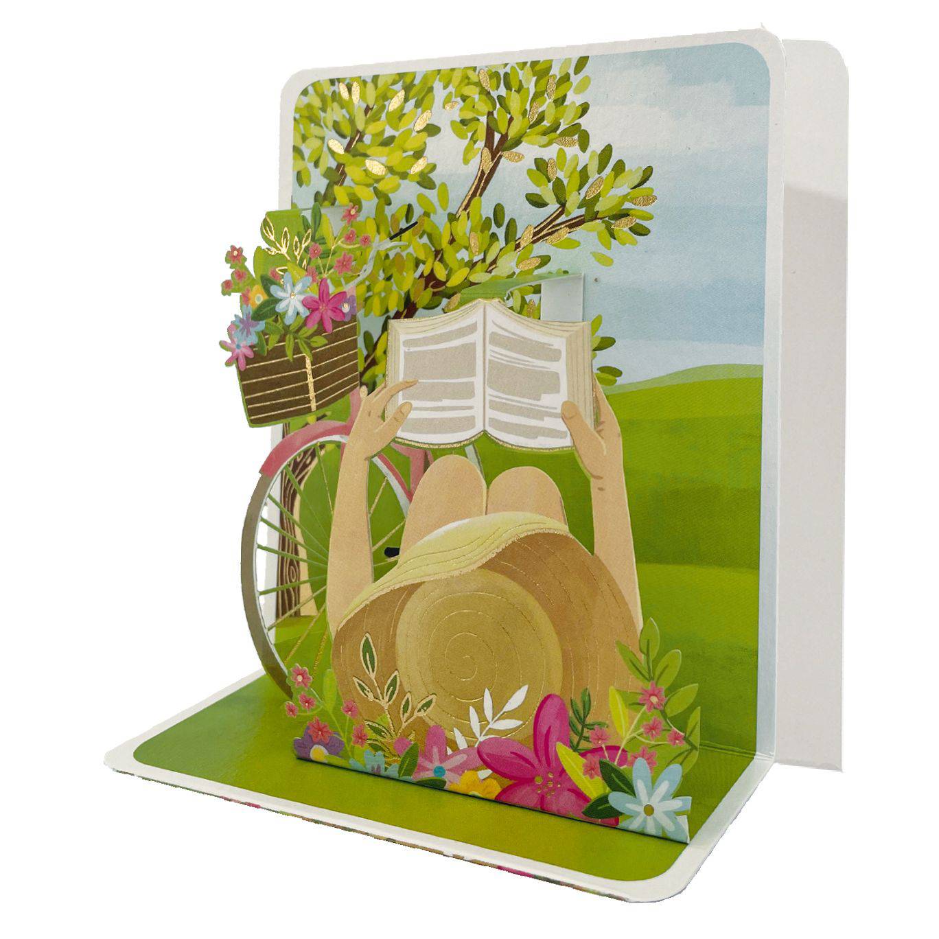 Pictura reading-themed small pop-up card featuring a detailed 3D book and reading motif for special occasions.